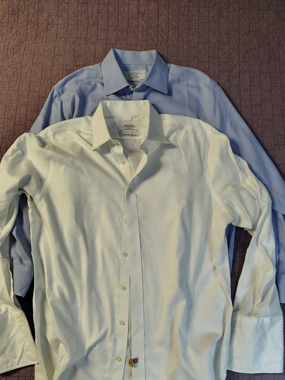 LOT 2 Charles Tyrwhitt Non-Iron Slim Fit Dress Shirts 17/35 French Cuff - Picture 1 of 9